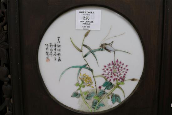 A pair of Chinese porcelain inset wood panels